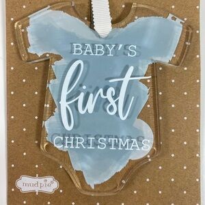 Mud Pie Baby’s 1st Christmas Ornament Blue Hanging Bodysuit Boy
